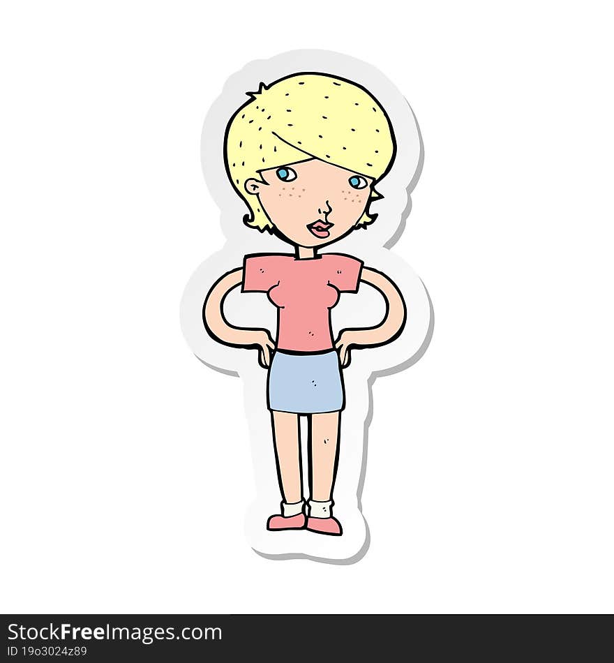 sticker of a cartoon woman with hands on hips