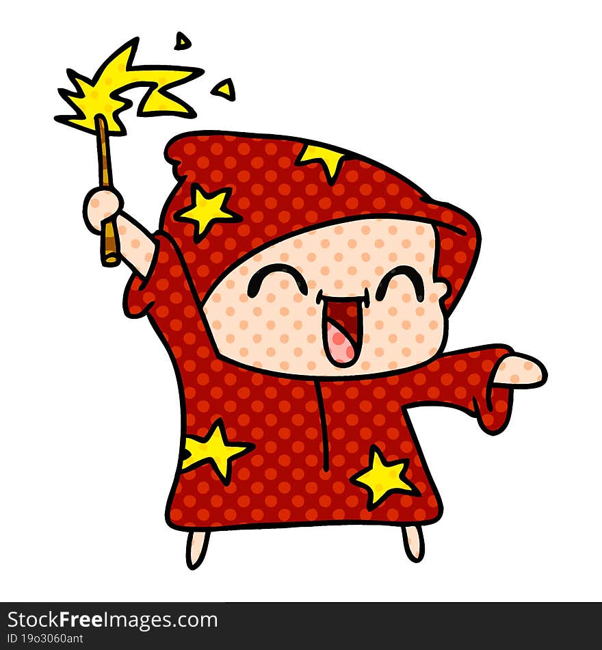 cartoon of a happy little wizard