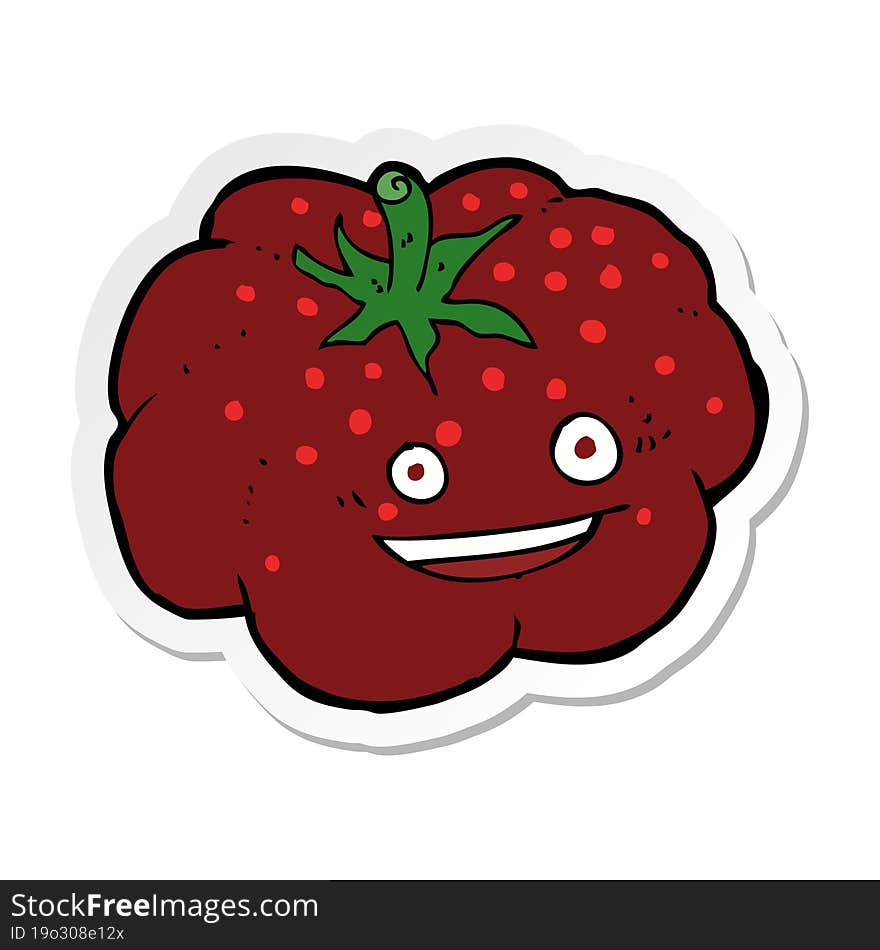 sticker of a cartoon happy tomato