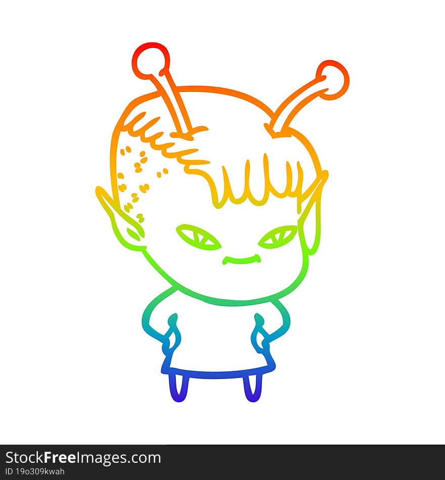 rainbow gradient line drawing cute cartoon alien girl