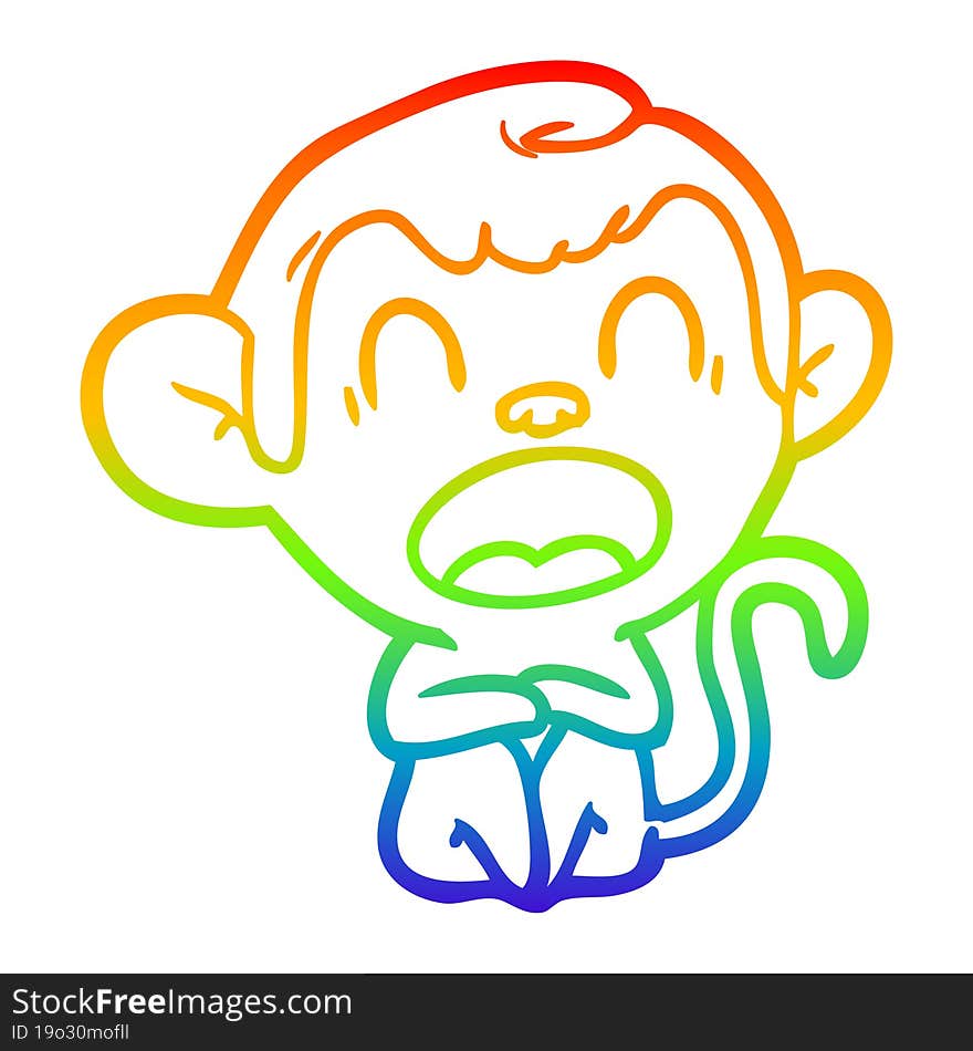 rainbow gradient line drawing yawning cartoon monkey