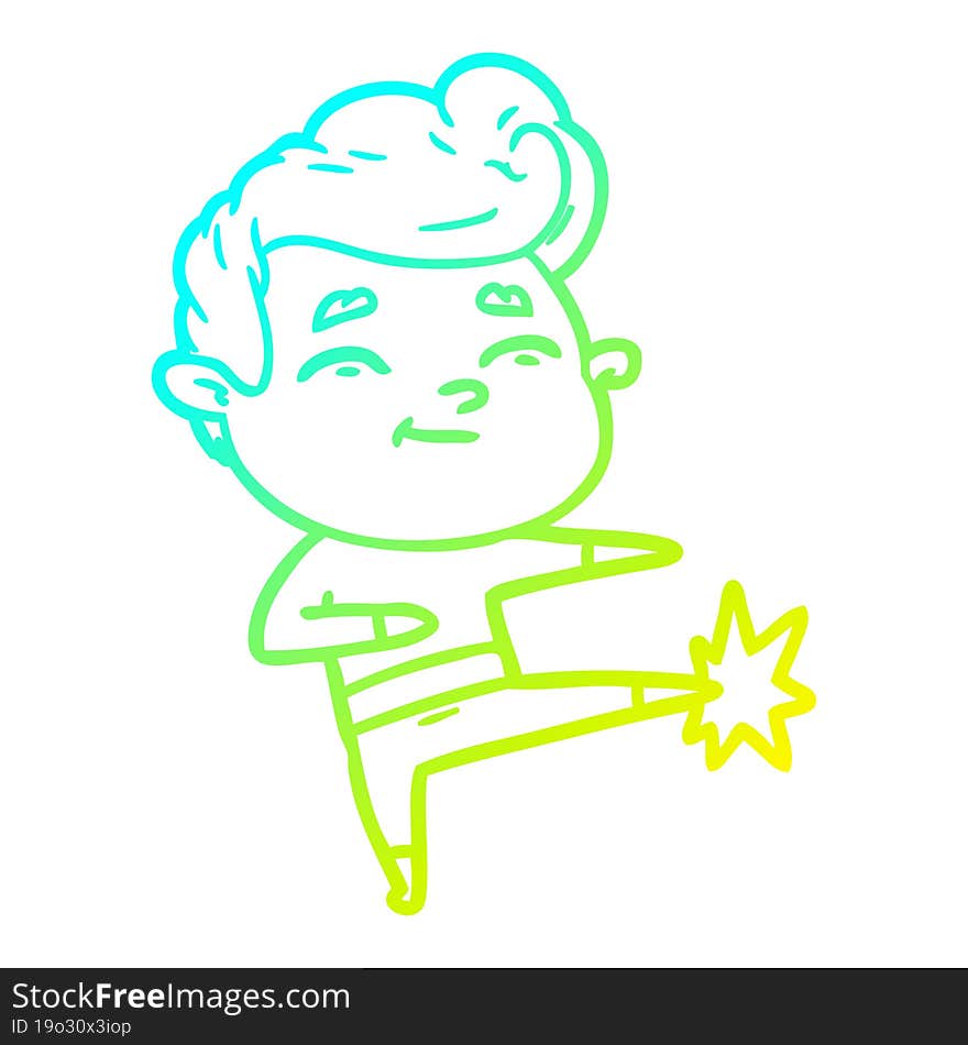 cold gradient line drawing happy cartoon man kicking