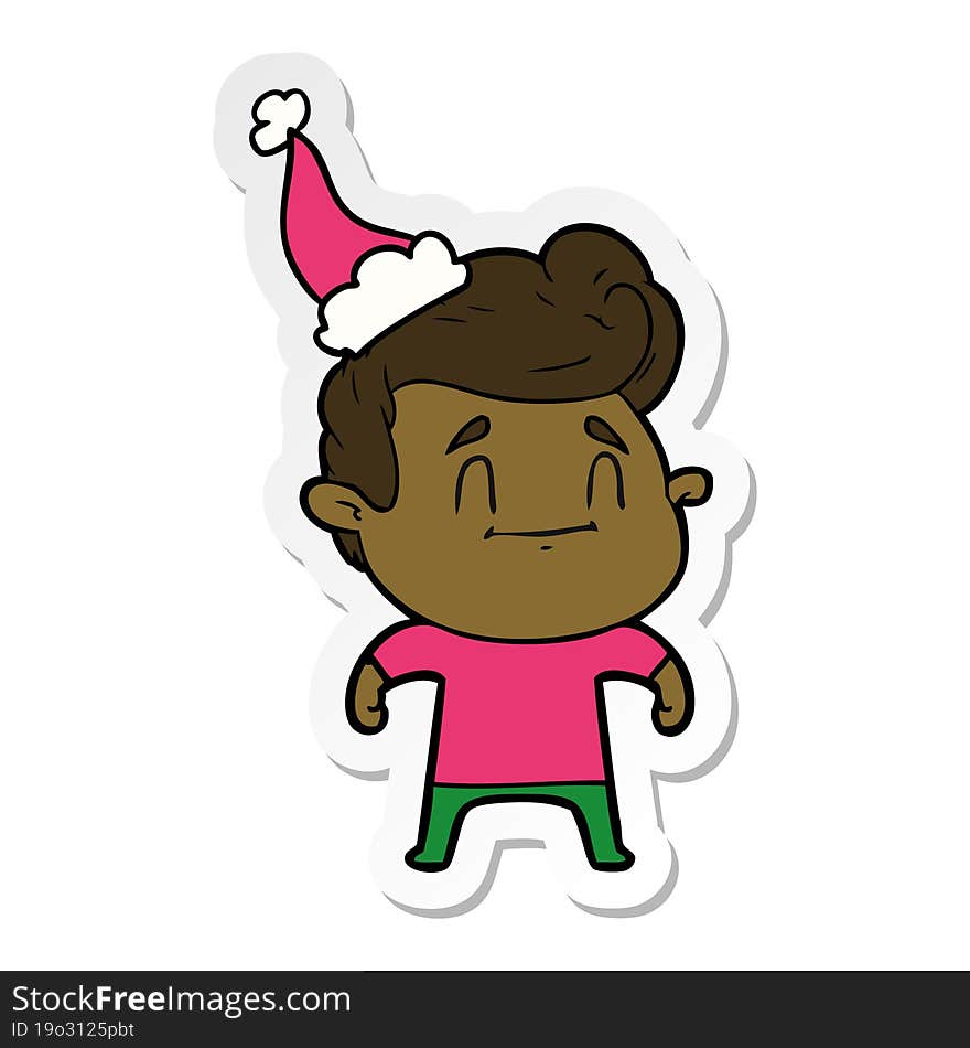 happy sticker cartoon of a man wearing santa hat