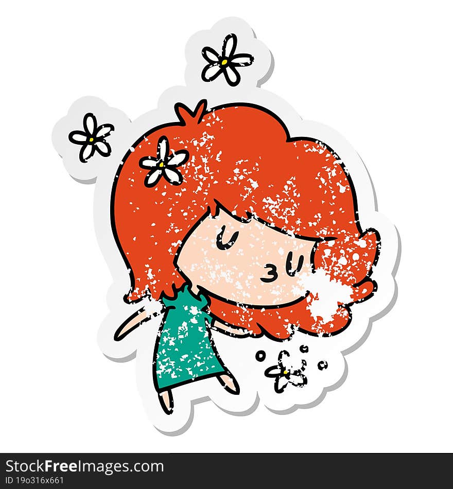 distressed sticker cartoon of a cute kawaii girl