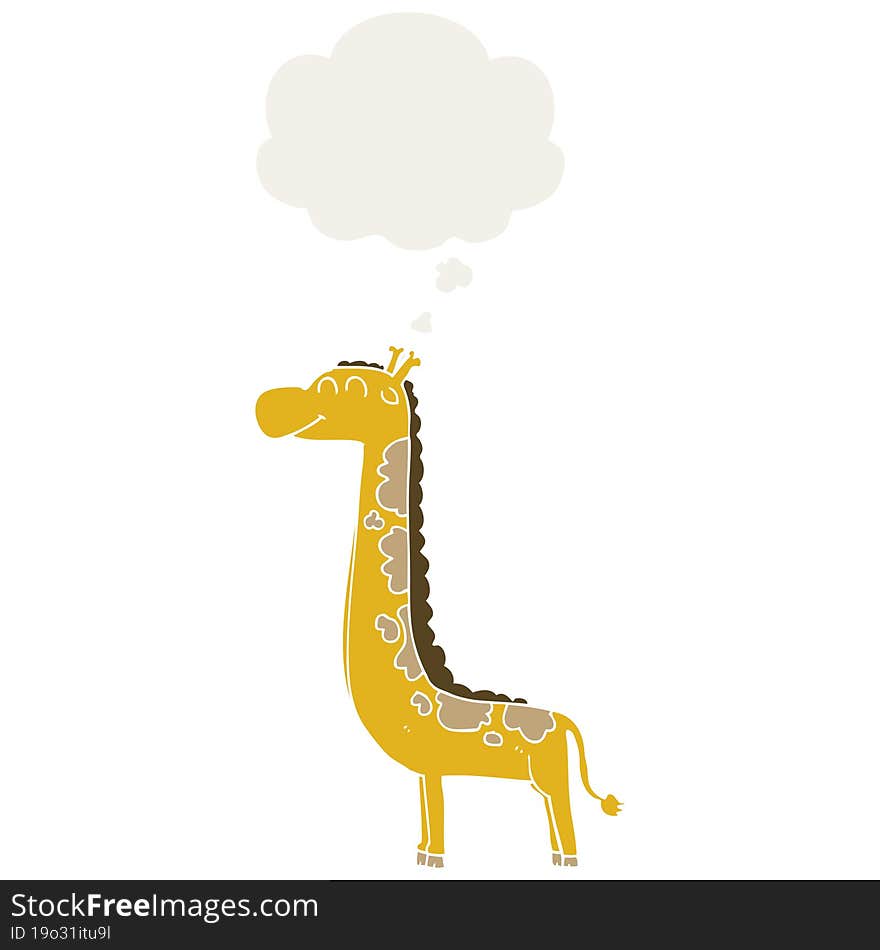 cartoon giraffe and thought bubble in retro style