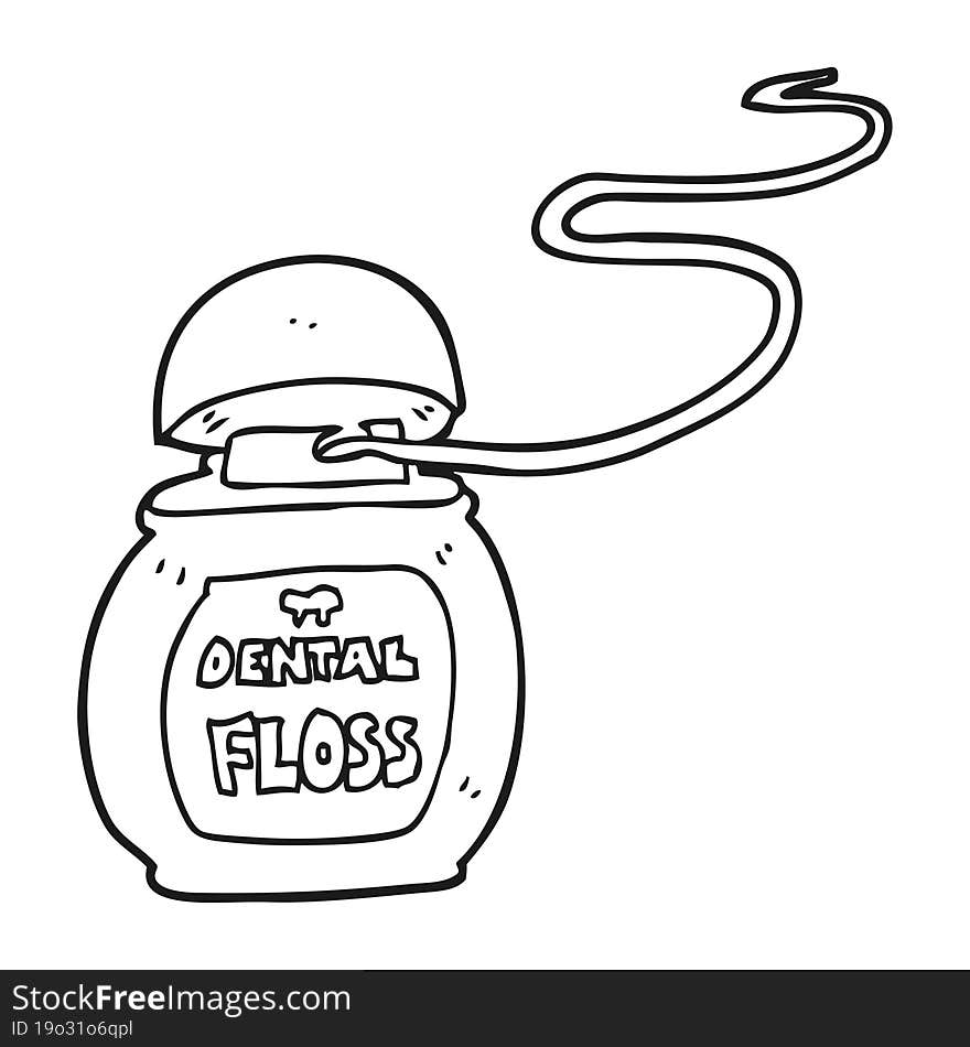 black and white cartoon dental floss