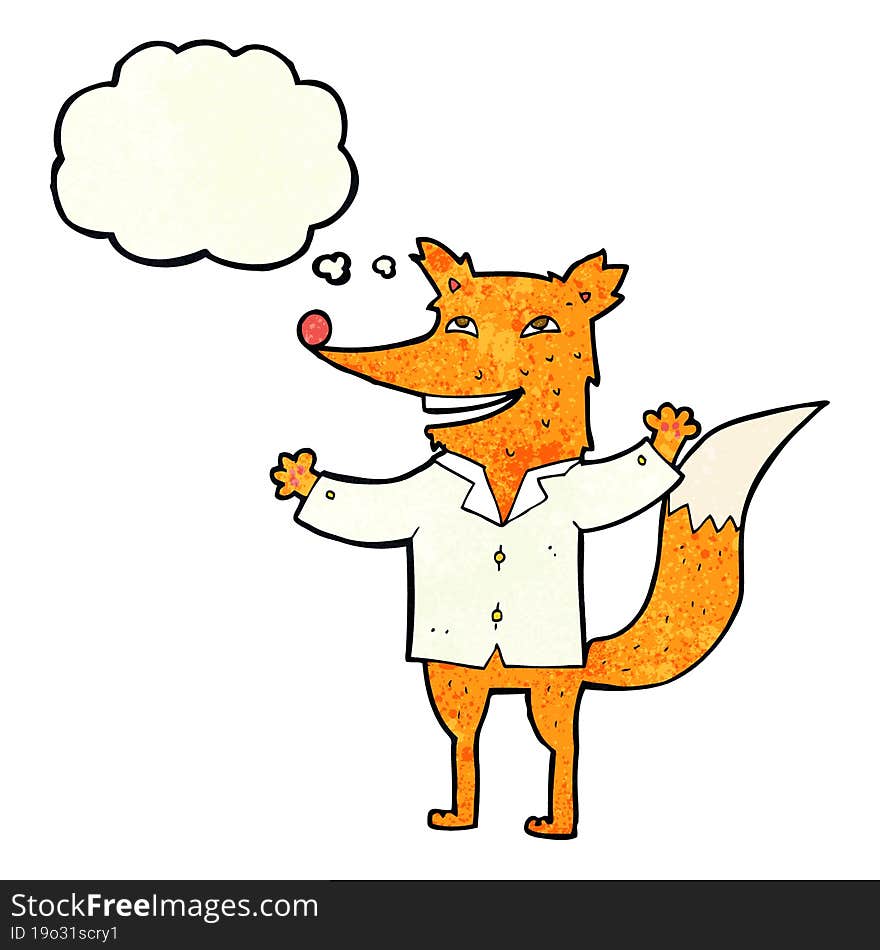 Cartoon Happy Fox Wearing Shirt With Thought Bubble