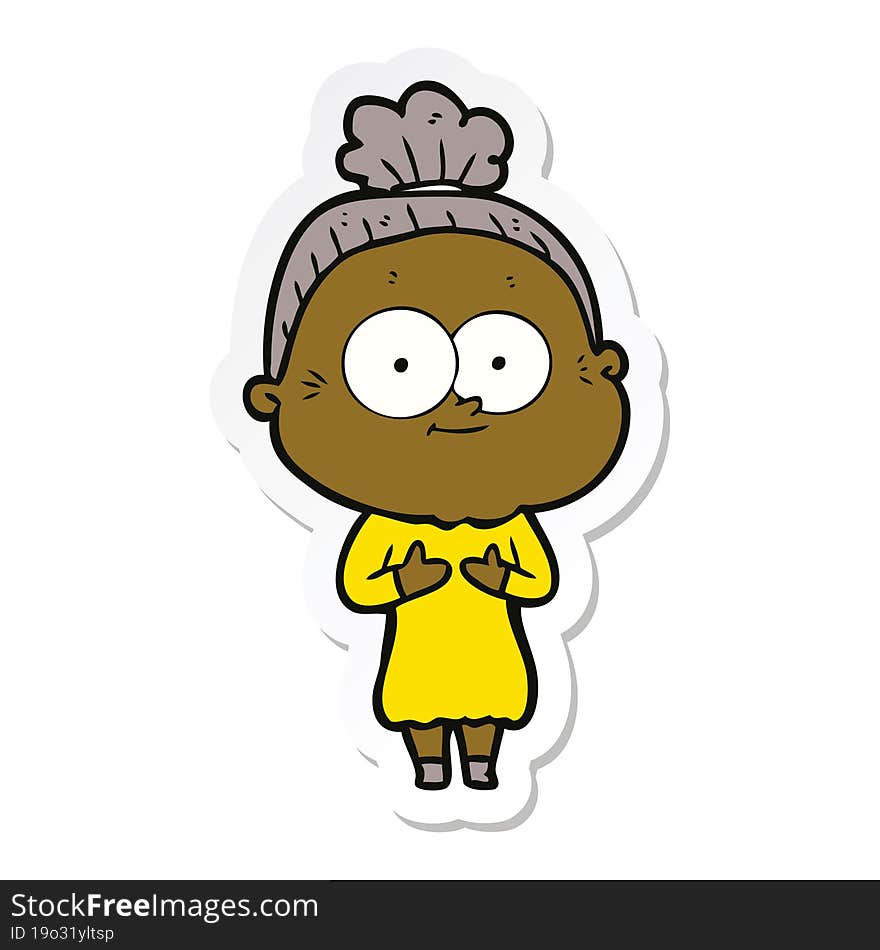 sticker of a cartoon happy old woman