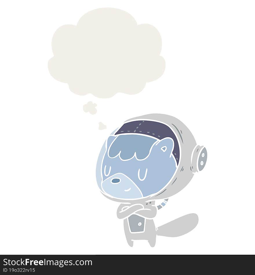 cartoon astronaut animal with thought bubble in retro style