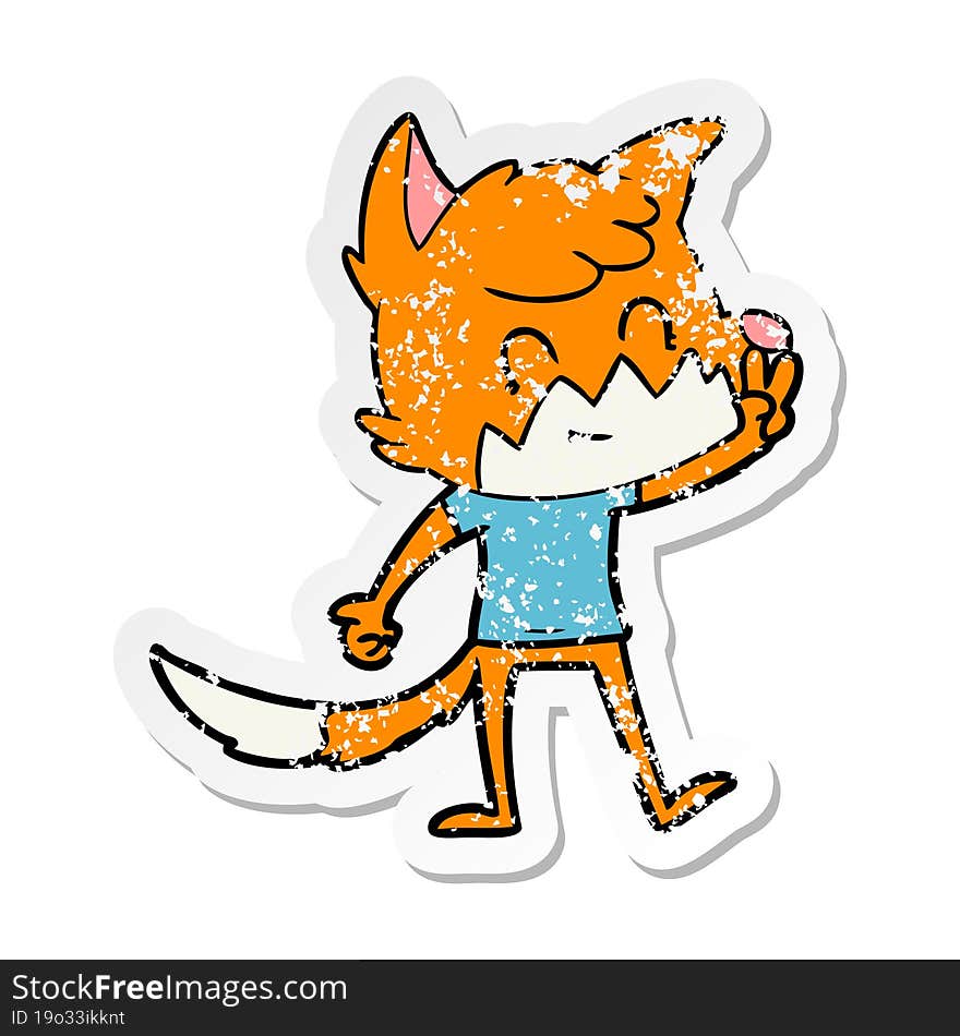 distressed sticker of a cartoon friendly fox