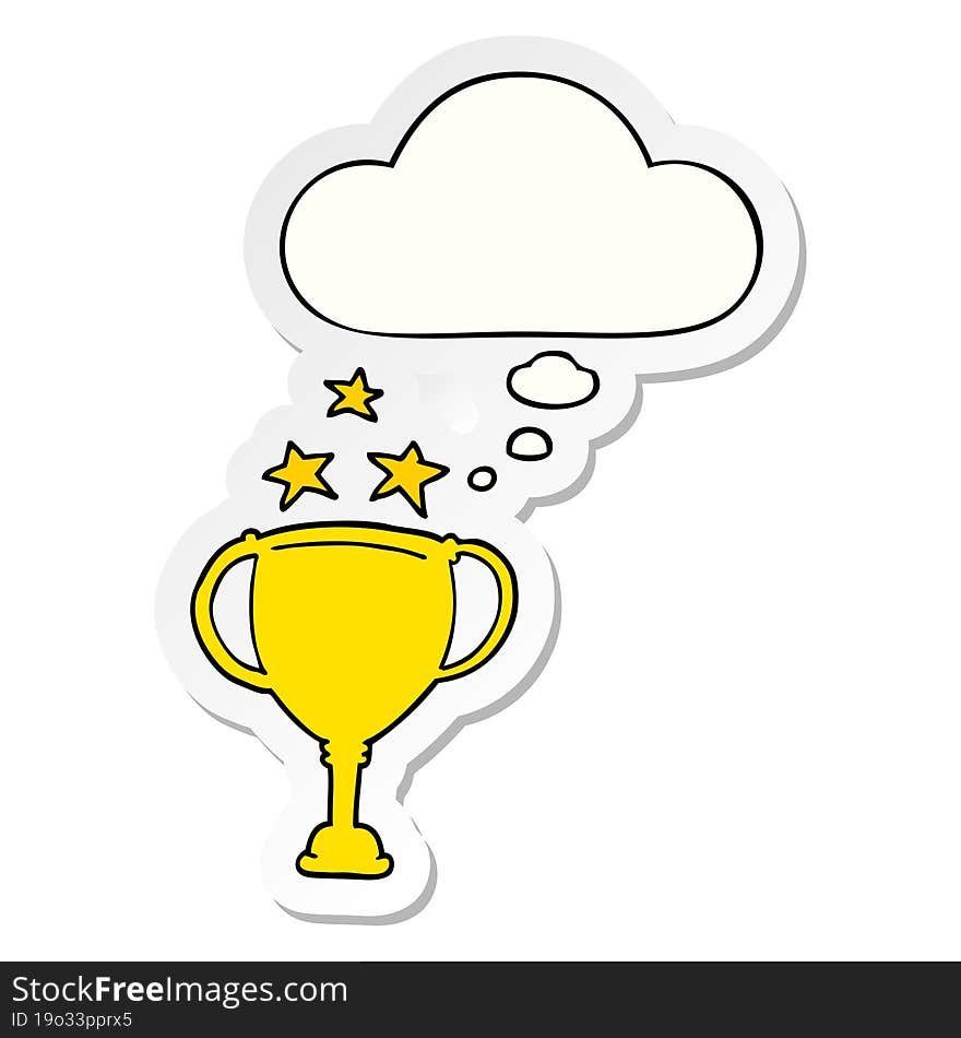 cartoon sports trophy with thought bubble as a printed sticker