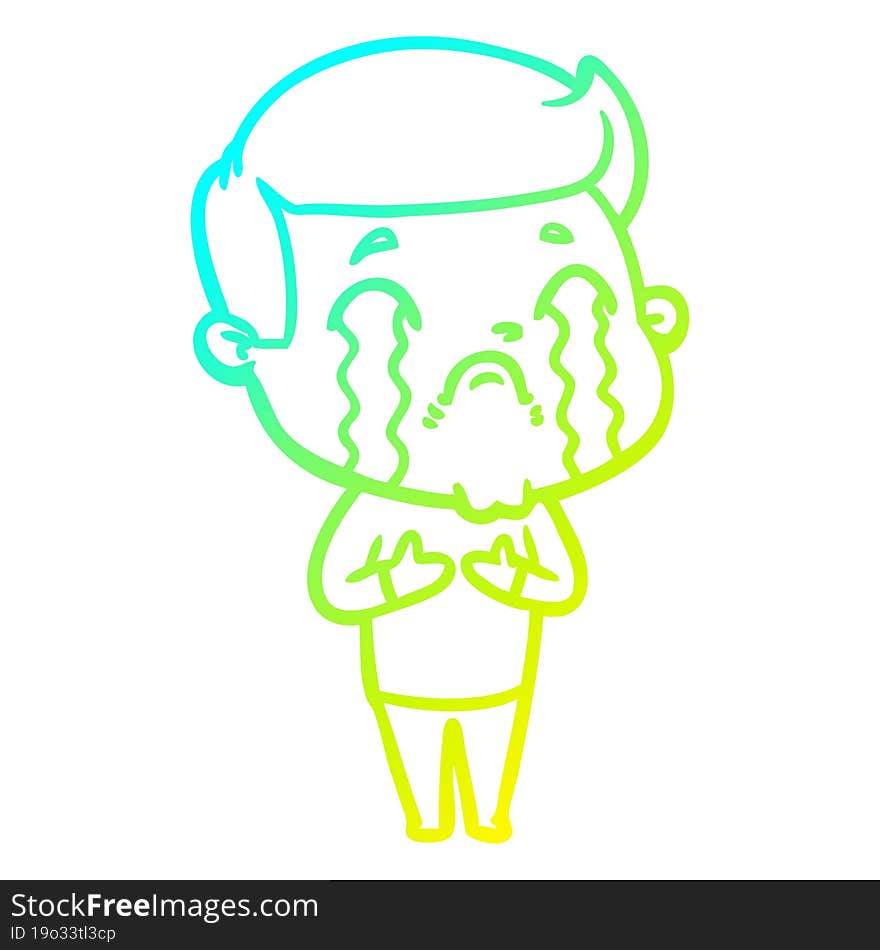 cold gradient line drawing of a cartoon man crying