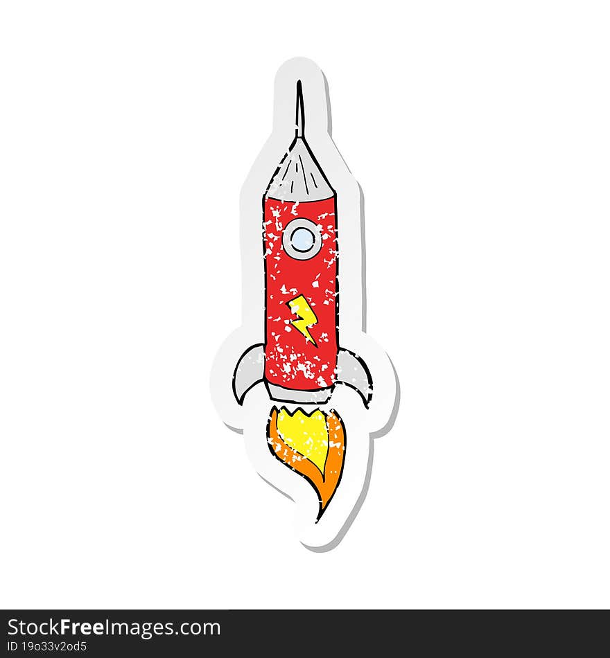 retro distressed sticker of a cartoon space rocket