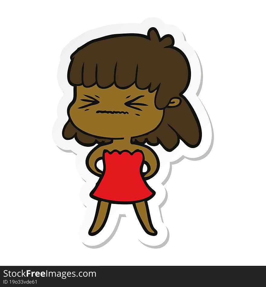 sticker of a cartoon angry girl