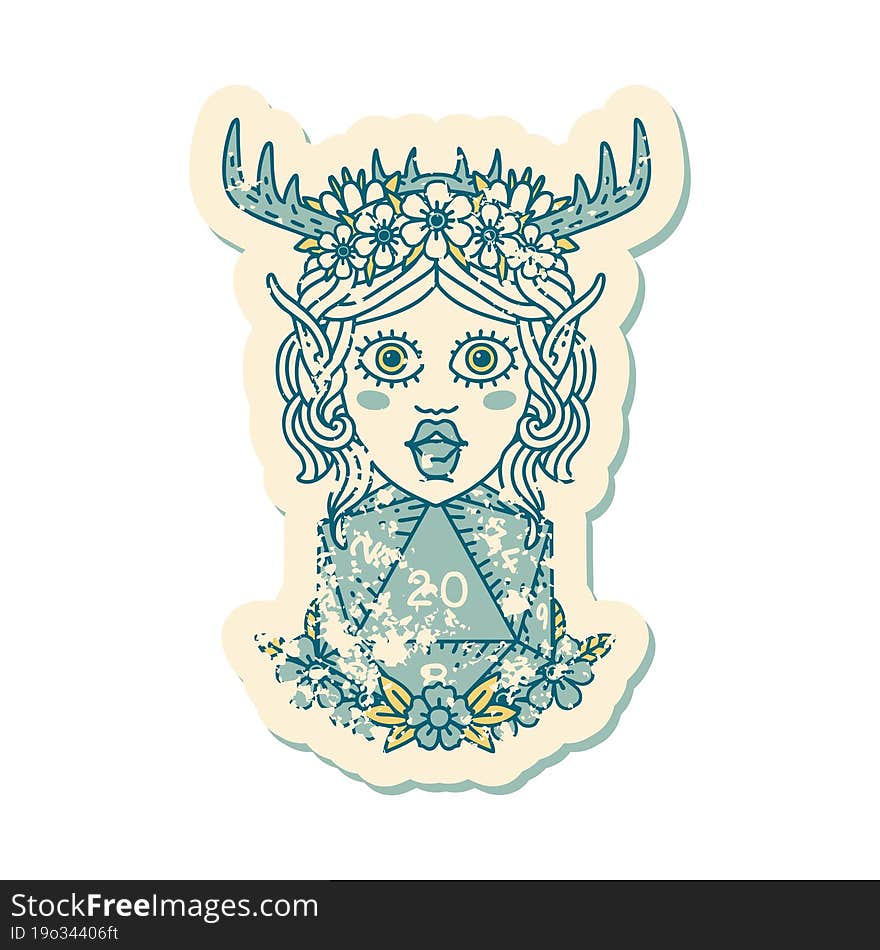 Retro Tattoo Style elf druid character face. Retro Tattoo Style elf druid character face