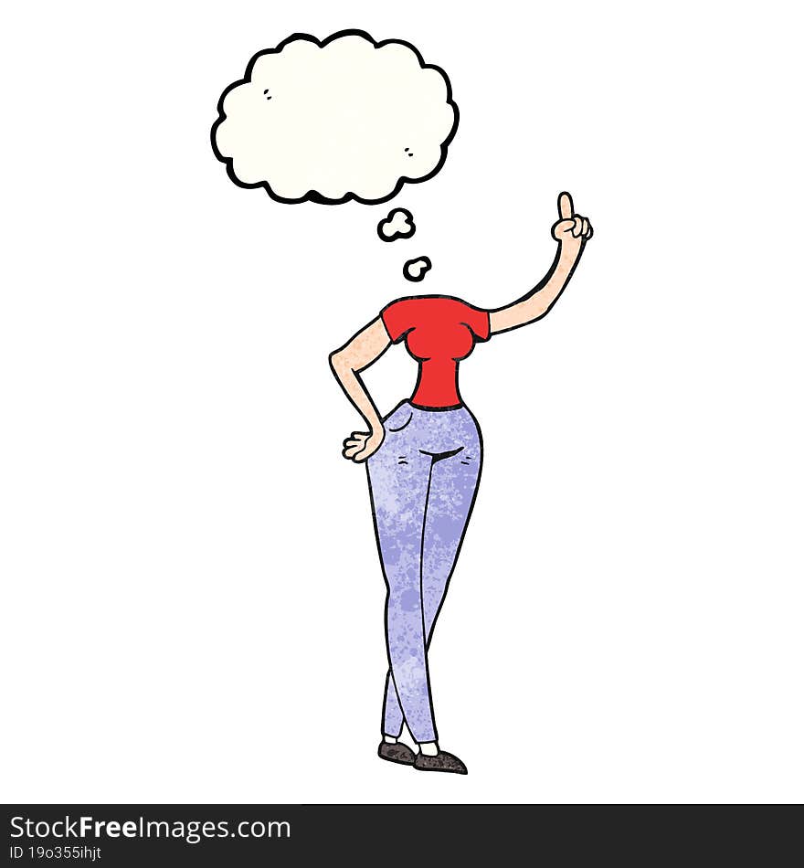 Thought Bubble Textured Cartoon Female Body With Raised Hand