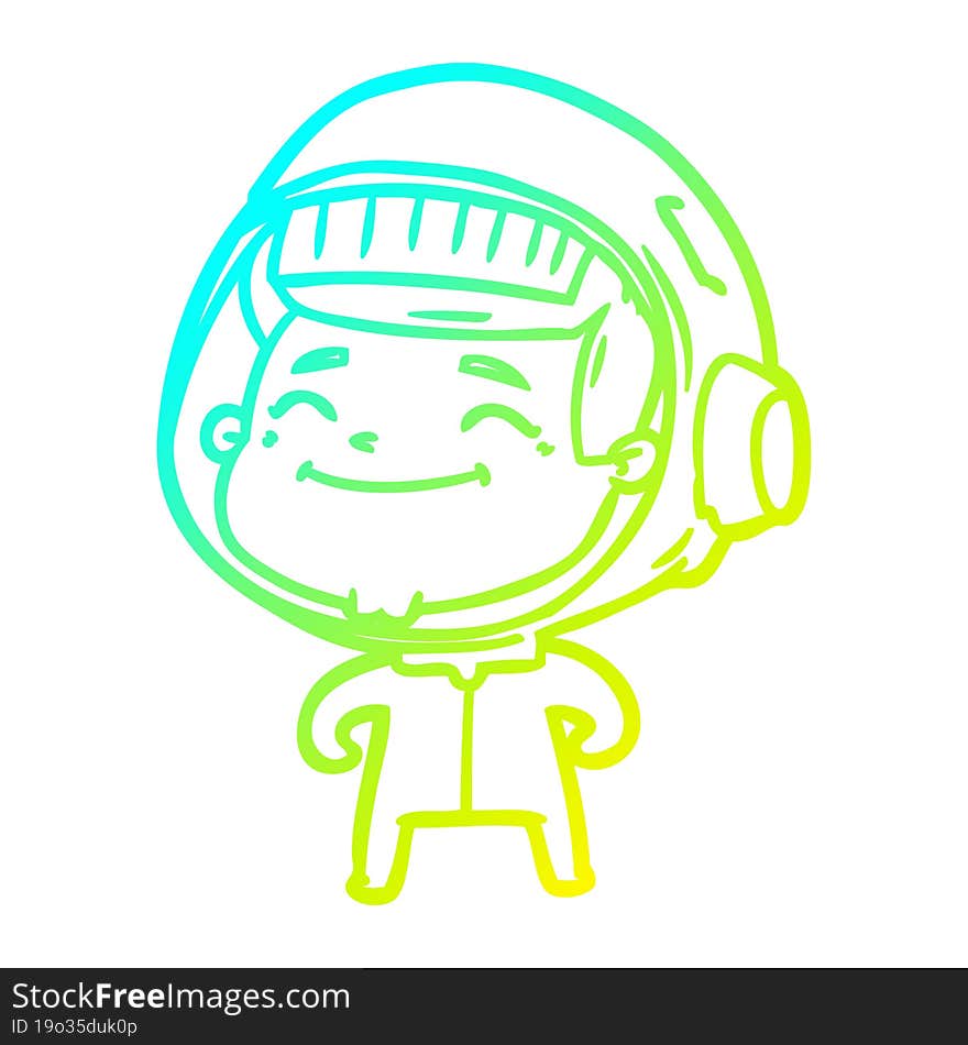 cold gradient line drawing of a happy cartoon astronaut