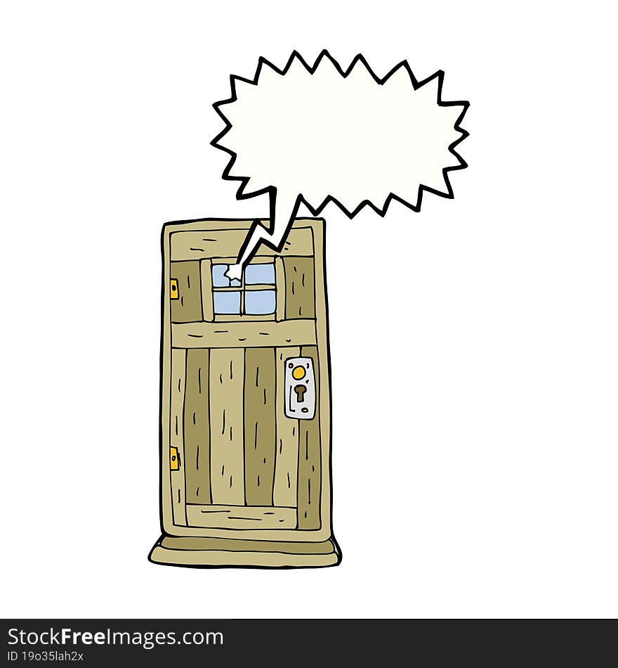 Cartoon Old Wood Door With Speech Bubble