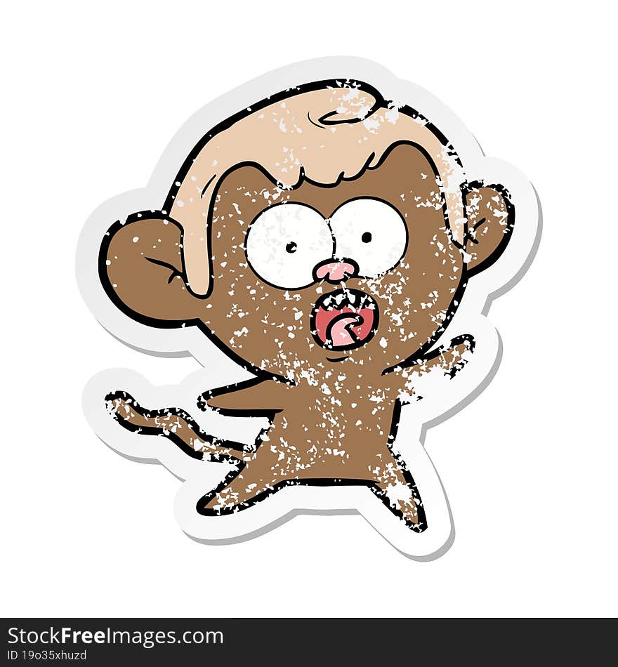 distressed sticker of a cartoon shocked monkey