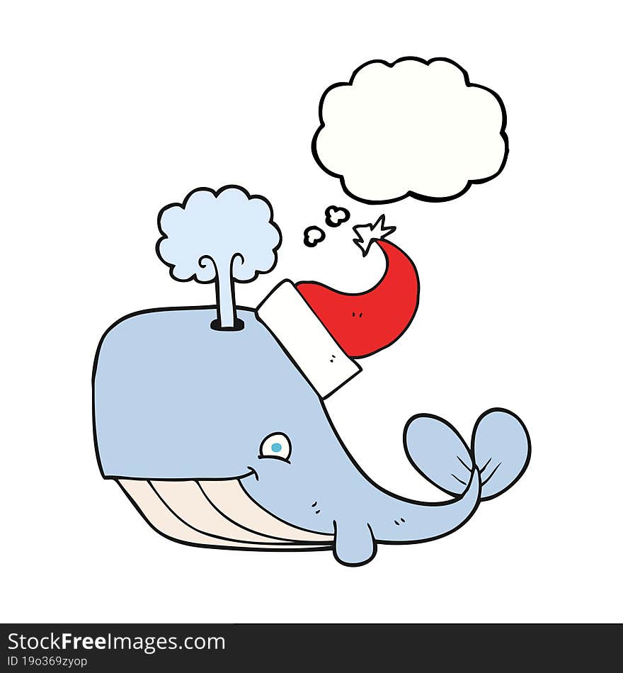 thought bubble cartoon whale wearing christmas hat