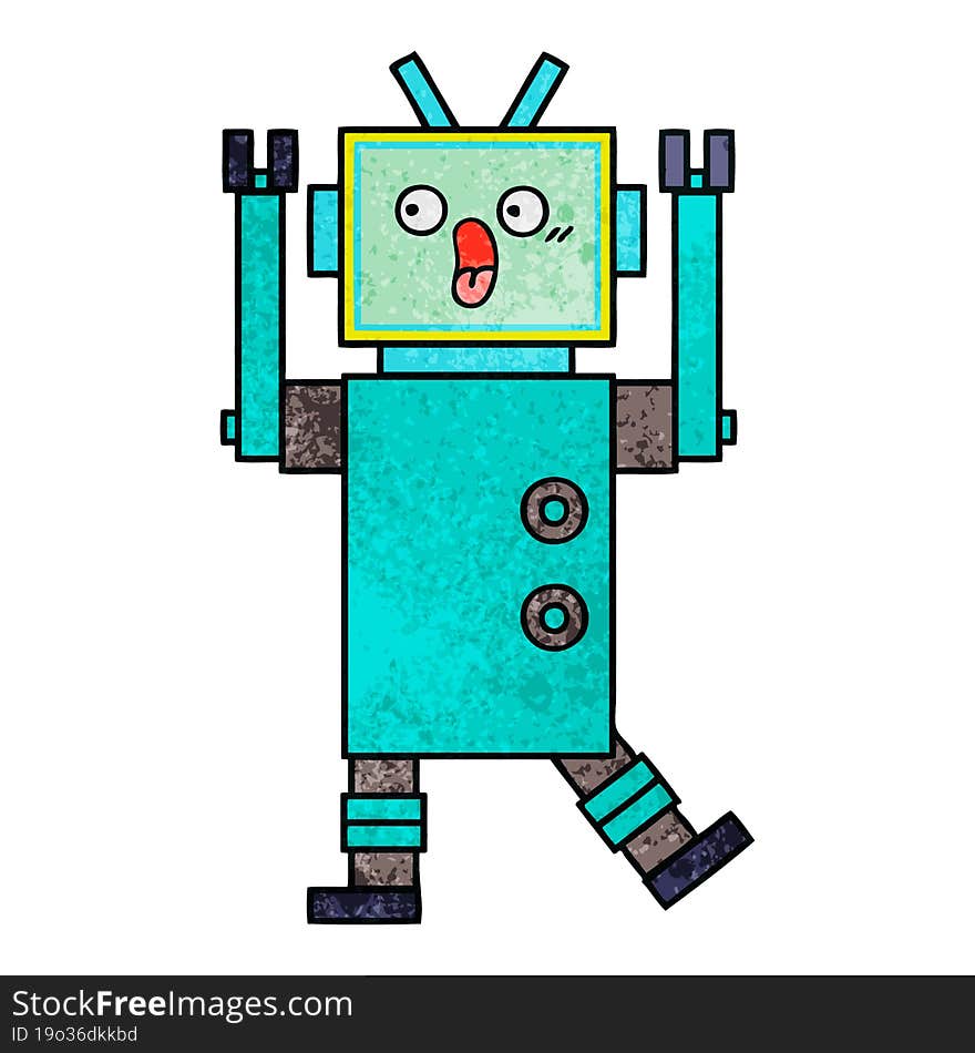 retro grunge texture cartoon of a robot