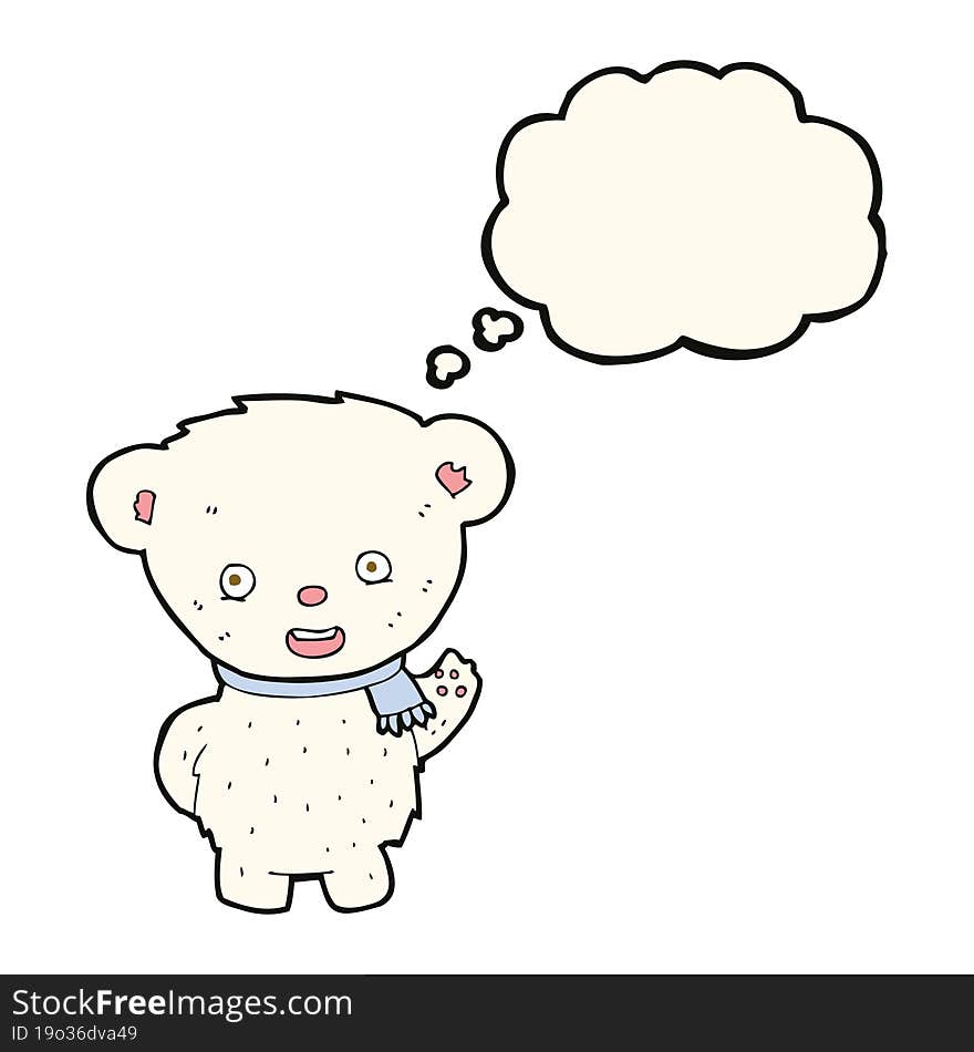 Cartoon Polar Bear Waving With Thought Bubble