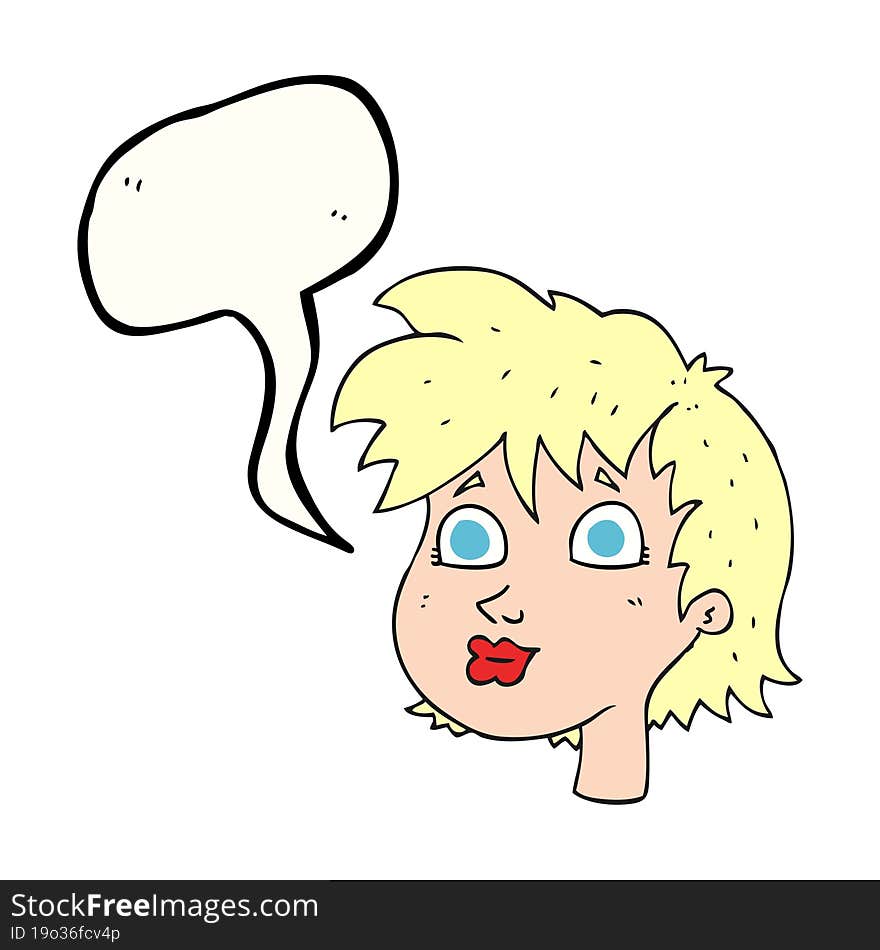 freehand drawn speech bubble cartoon female face