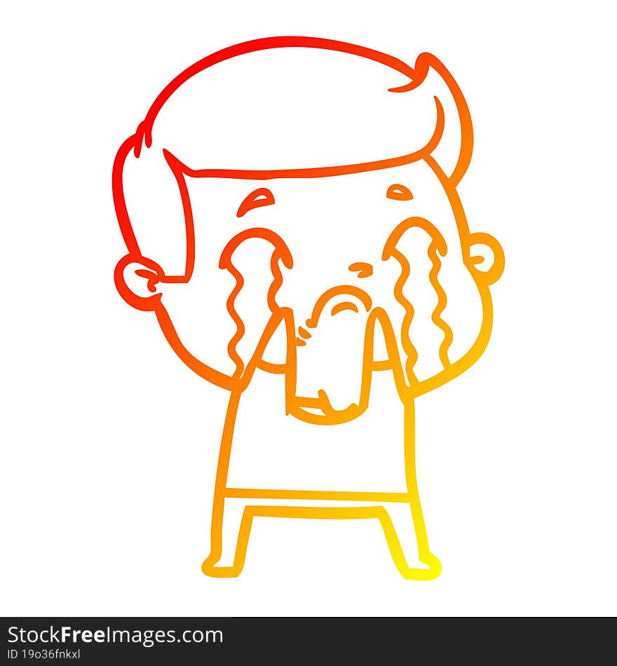 warm gradient line drawing of a cartoon man crying