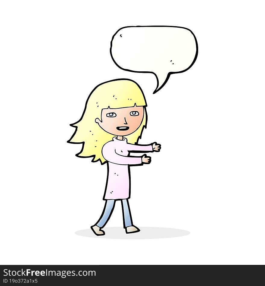 cartoon happy girl with speech bubble