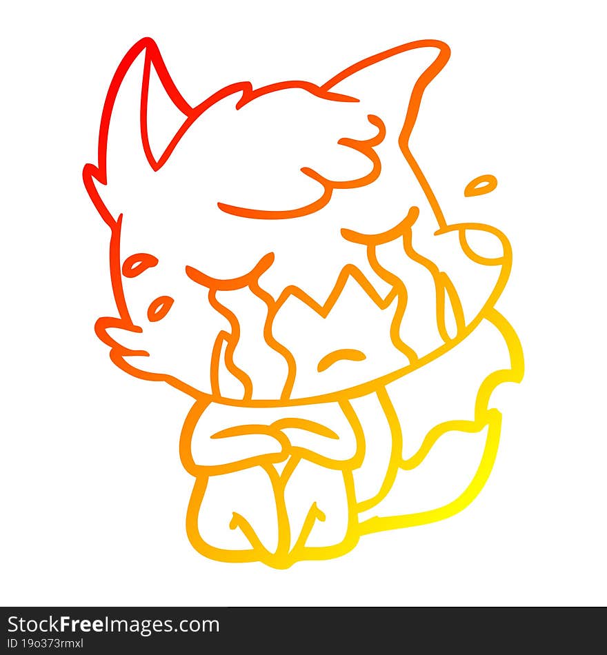 Warm Gradient Line Drawing Crying Fox Cartoon