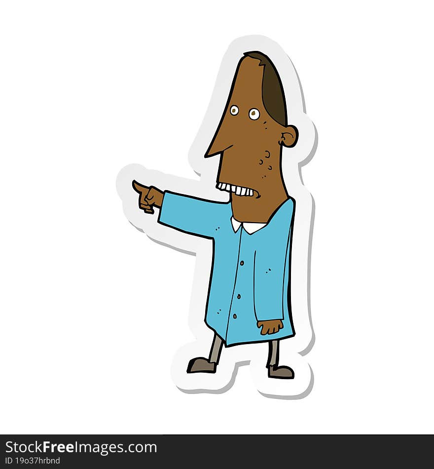 sticker of a cartoon ugly man pointing