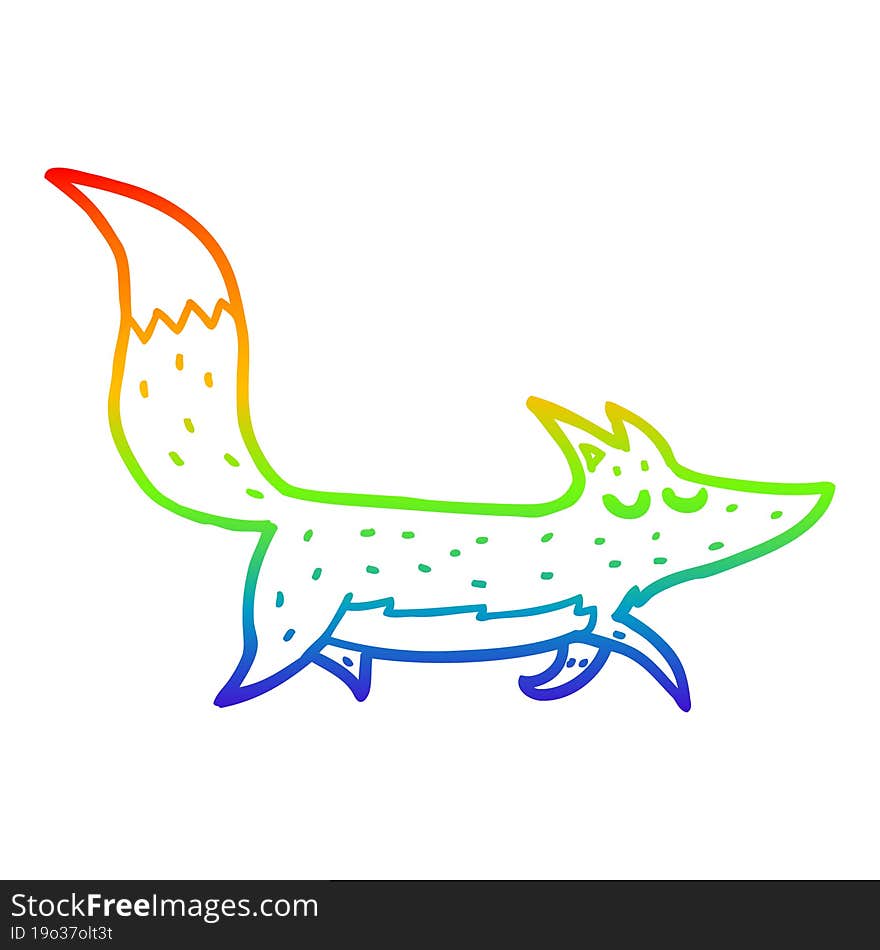 rainbow gradient line drawing of a cartoon wolf