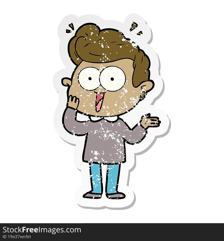 distressed sticker of a cartoon staring man