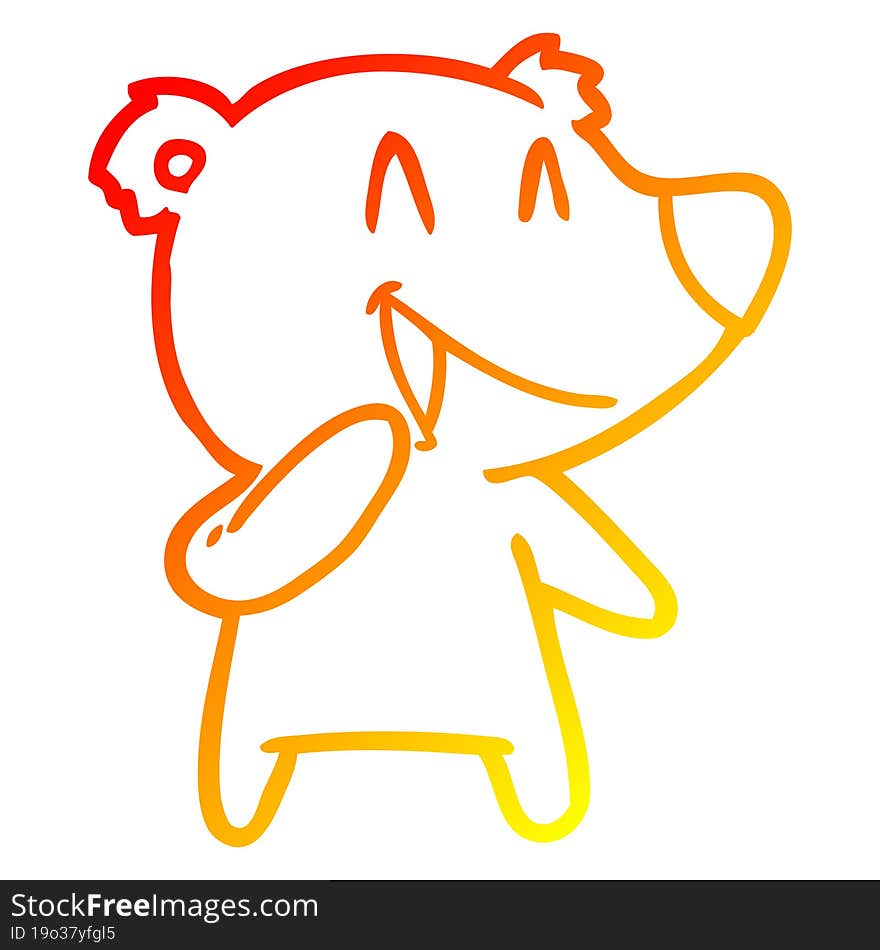 Warm Gradient Line Drawing Laughing Bear Cartoon