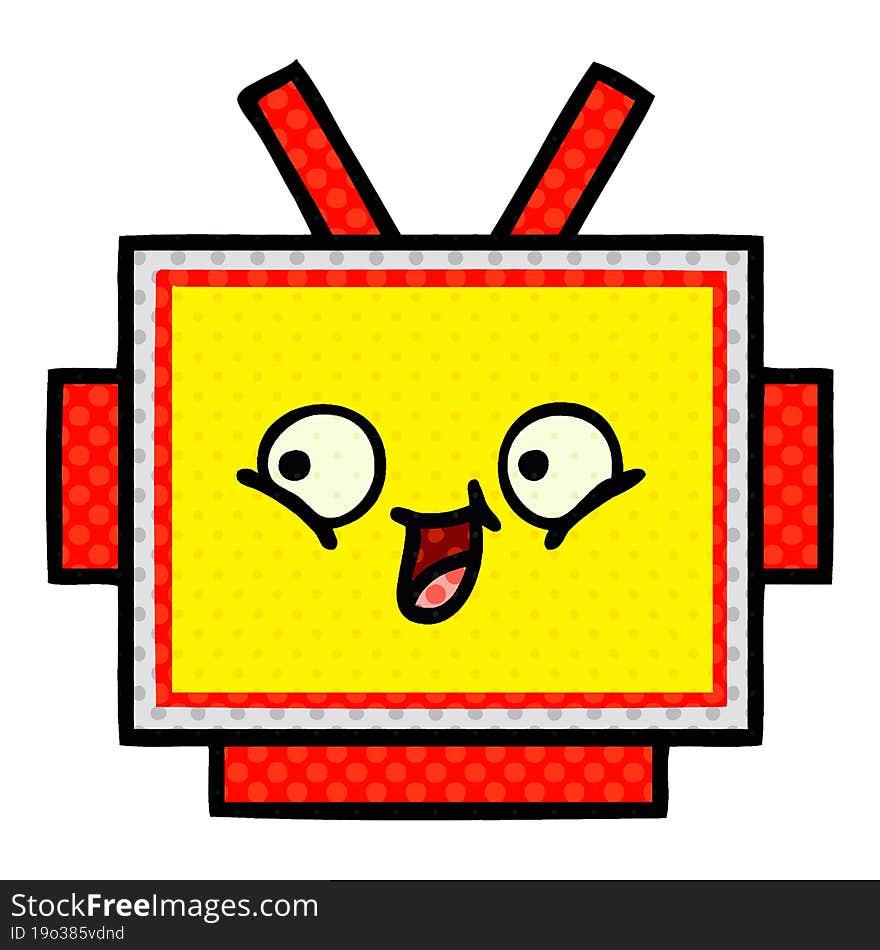 Comic Book Style Cartoon Robot Head