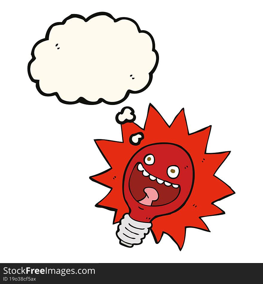 cartoon red lightbulb with thought bubble