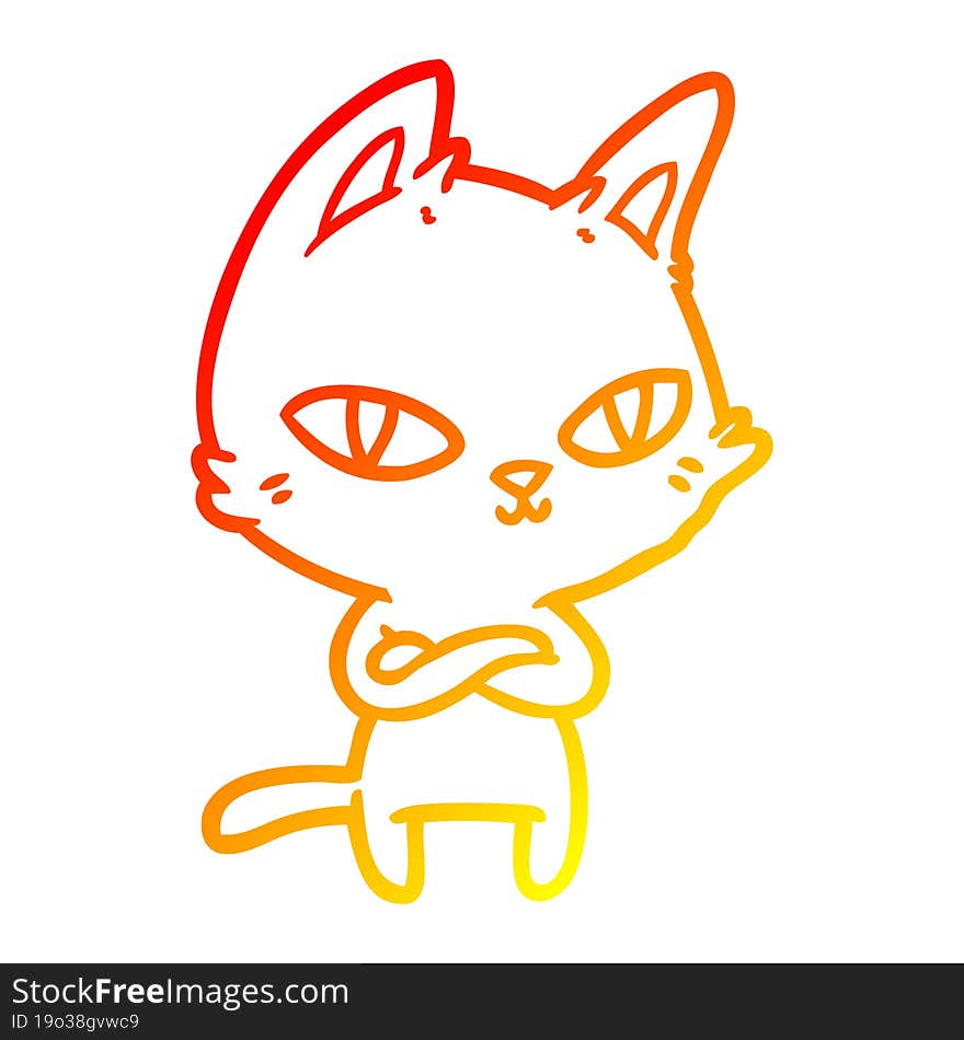 warm gradient line drawing of a cartoon cat staring