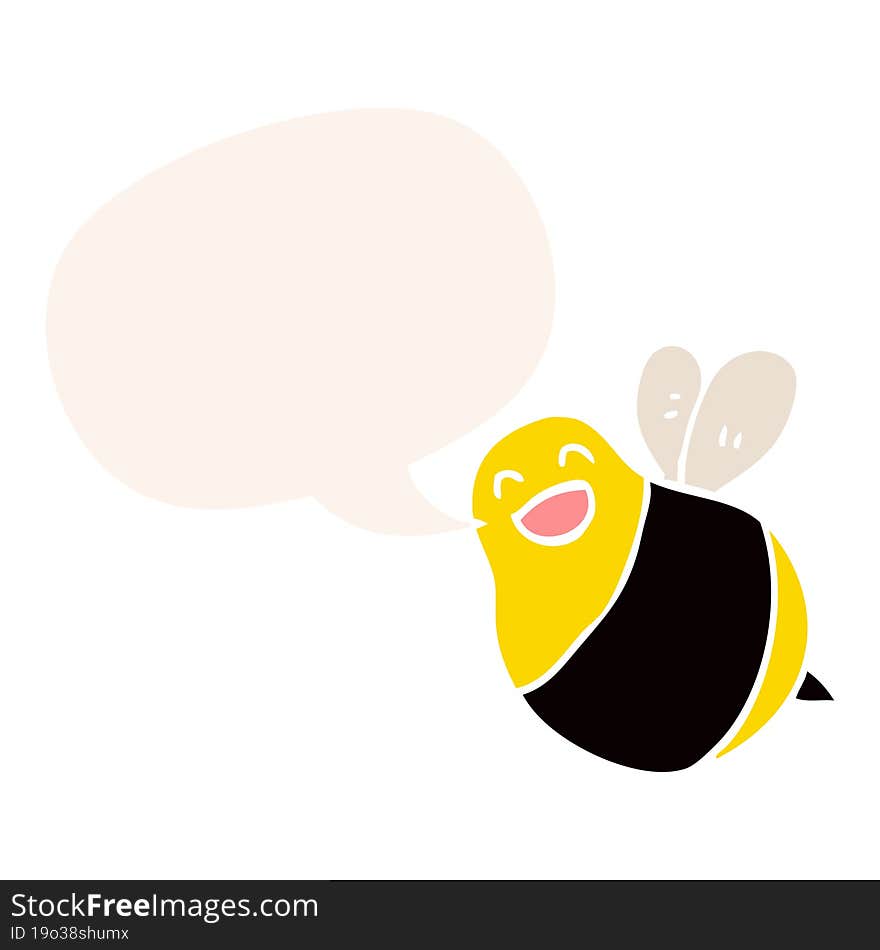 cartoon bee and speech bubble in retro style