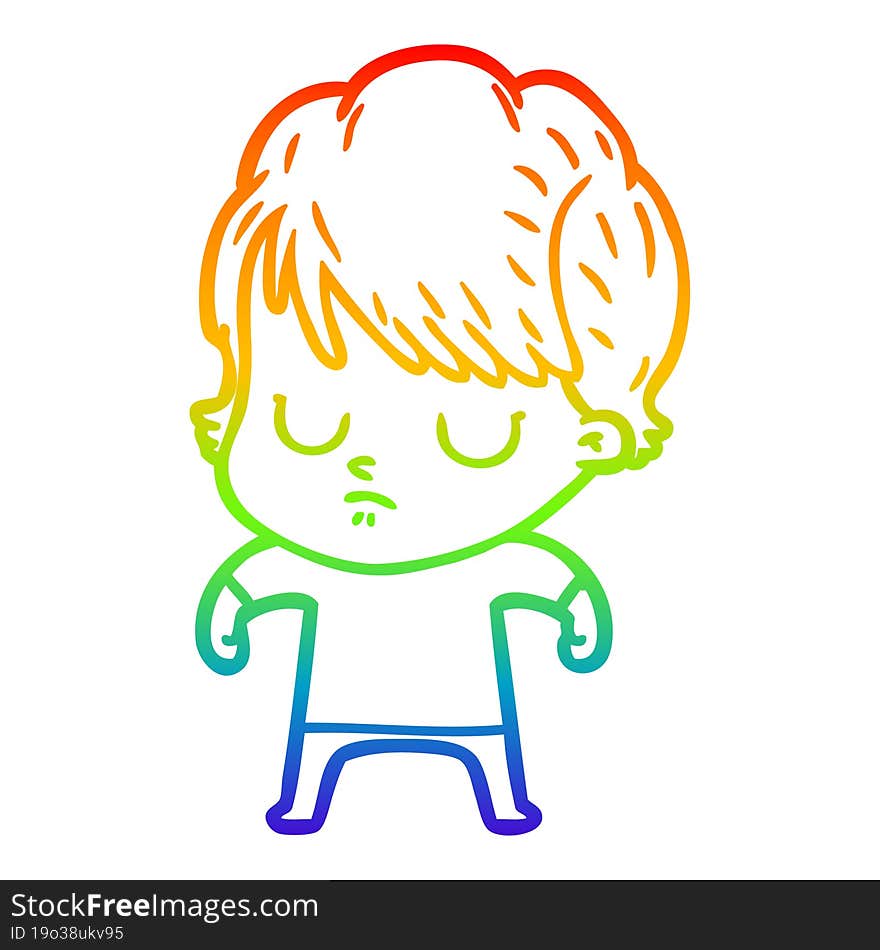 rainbow gradient line drawing of a cartoon woman