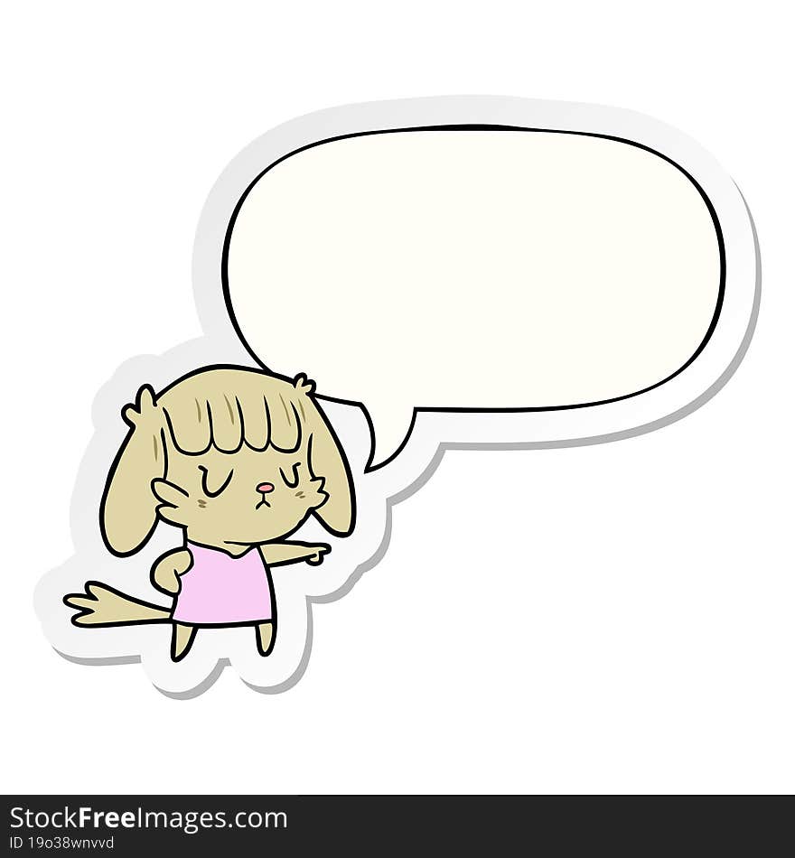 cartoon dog girl pointing with speech bubble sticker