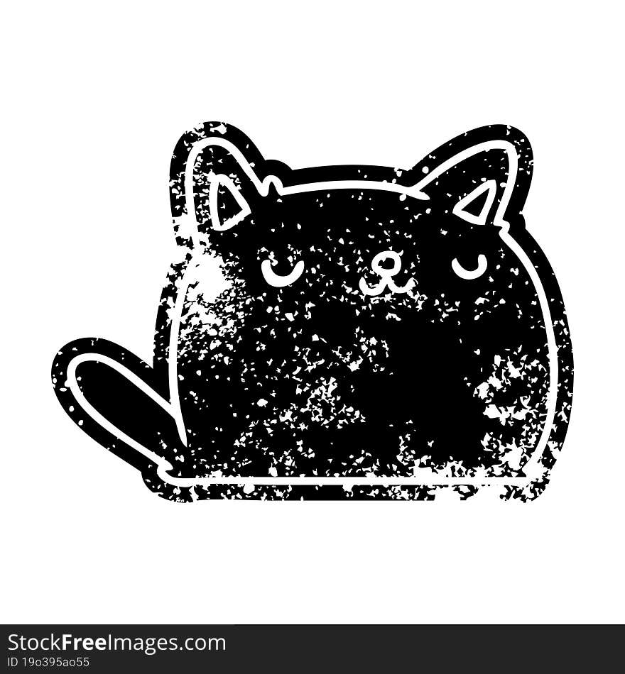 grunge distressed icon of cute kawaii cat. grunge distressed icon of cute kawaii cat