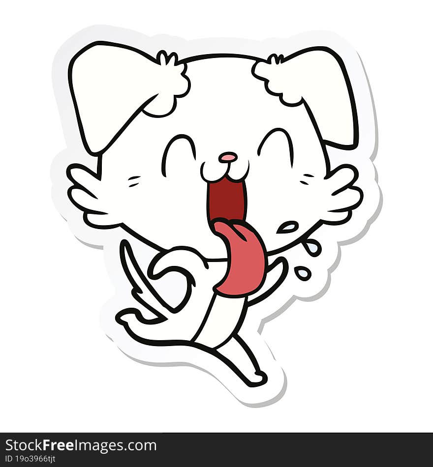 Sticker Of A Cartoon Panting Dog Running