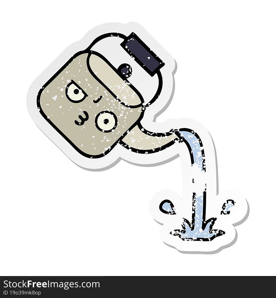 distressed sticker of a cute cartoon pouring kettle