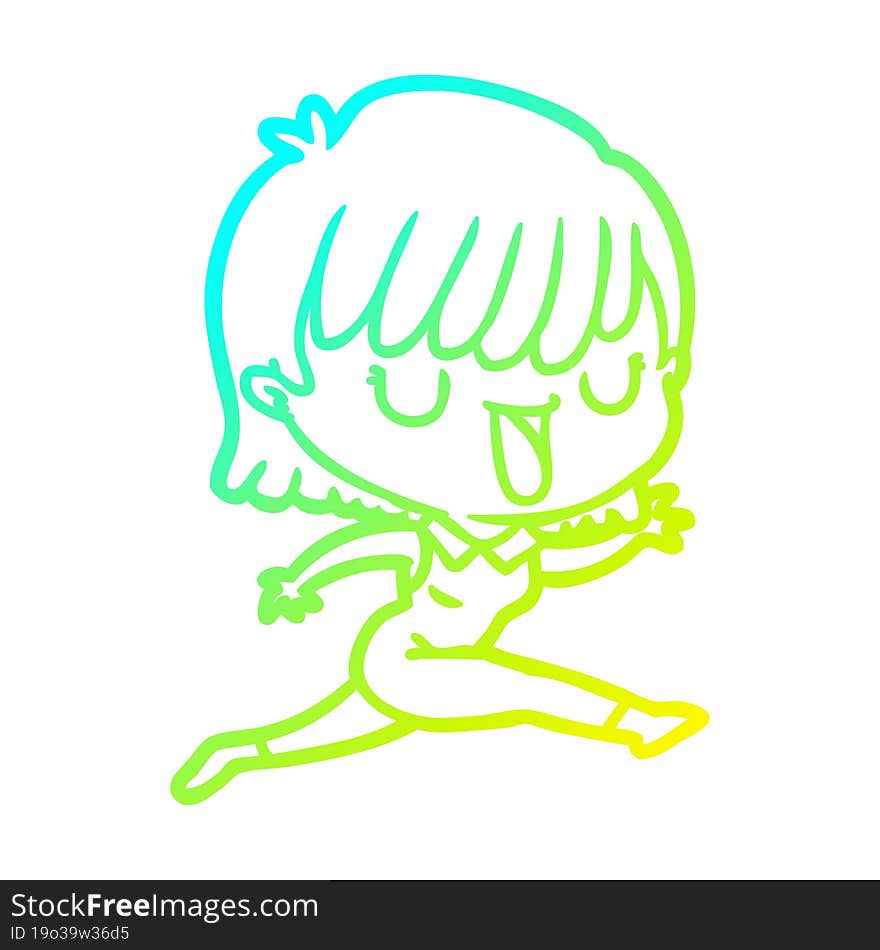 cold gradient line drawing of a cartoon woman