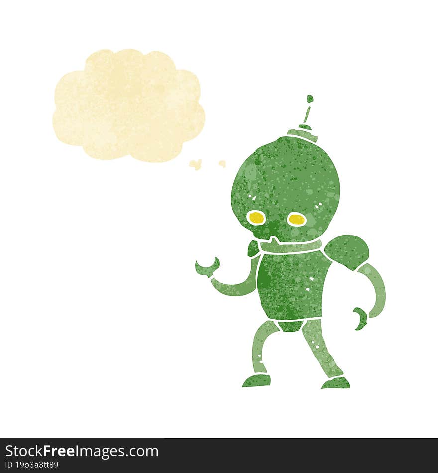 cartoon alien robot with thought bubble