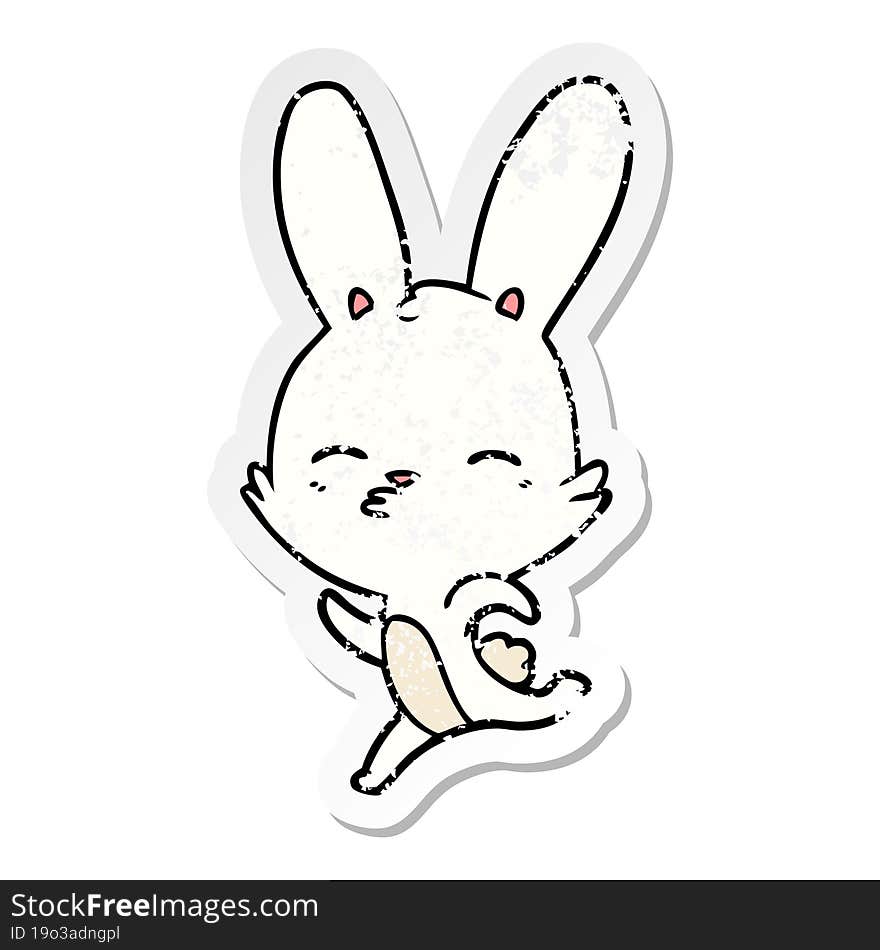 distressed sticker of a running bunny cartoon