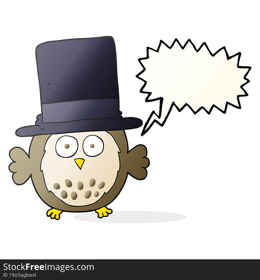 speech bubble cartoon owl wearing top hat