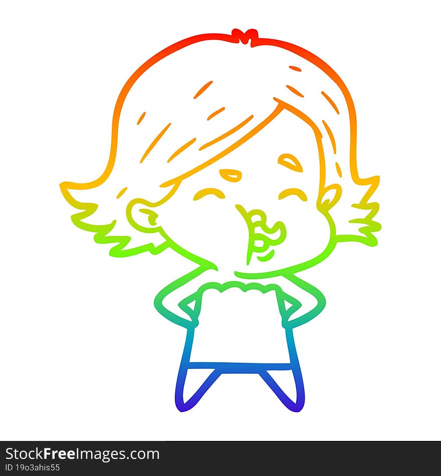 rainbow gradient line drawing cartoon girl pulling face