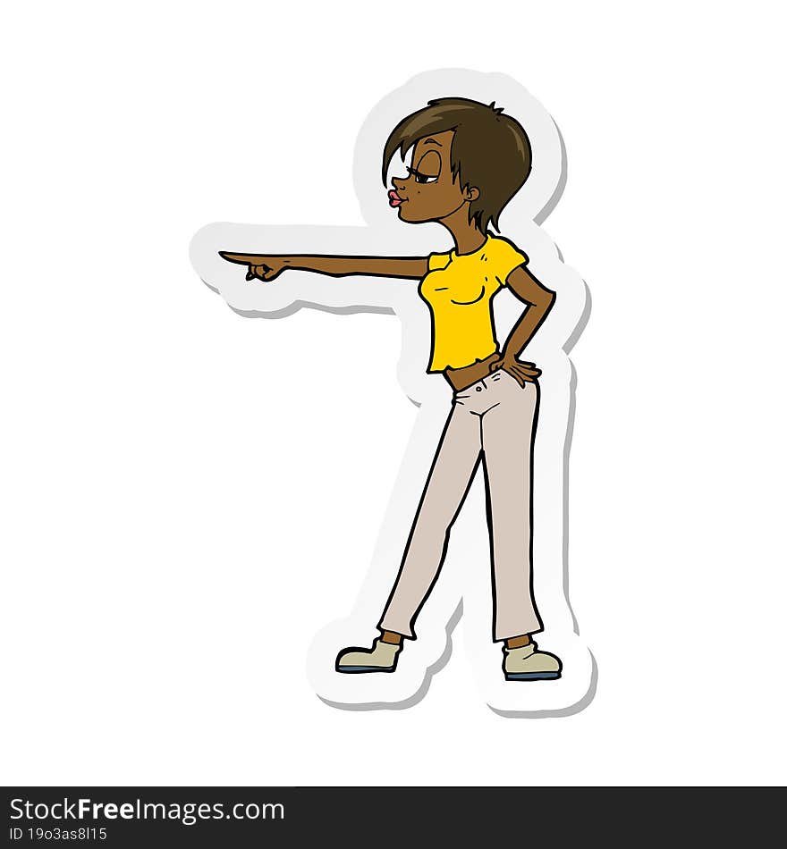 Sticker Of A Cartoon Woman Pointing