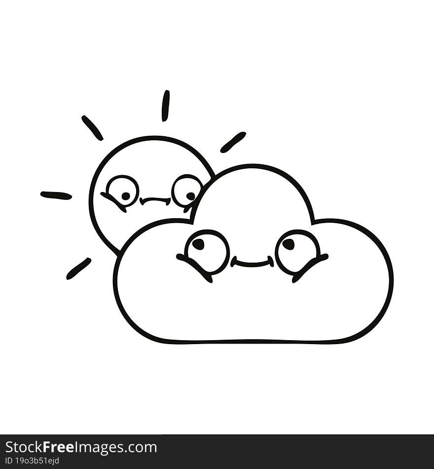 line drawing cartoon of a storm cloud and sun